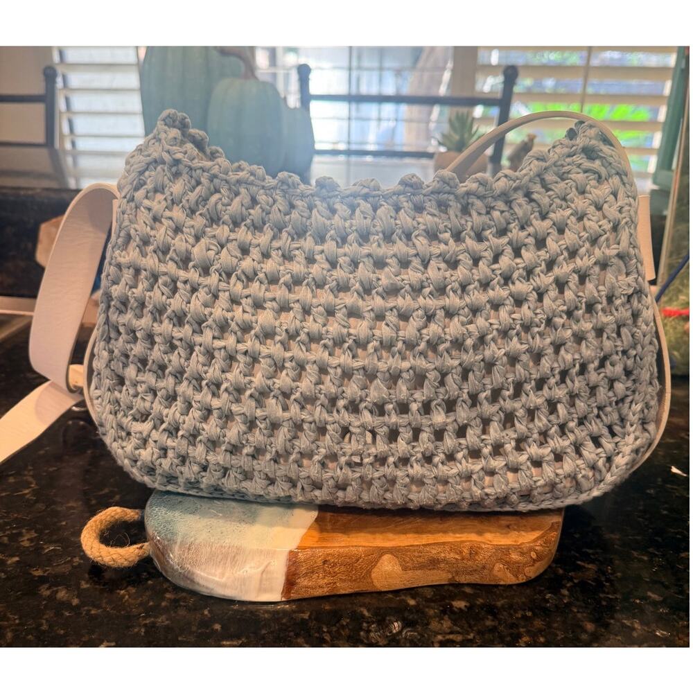 LIA NUMA Italian Genuine Leather Woven Blue Crossbody Bag Made in Italy